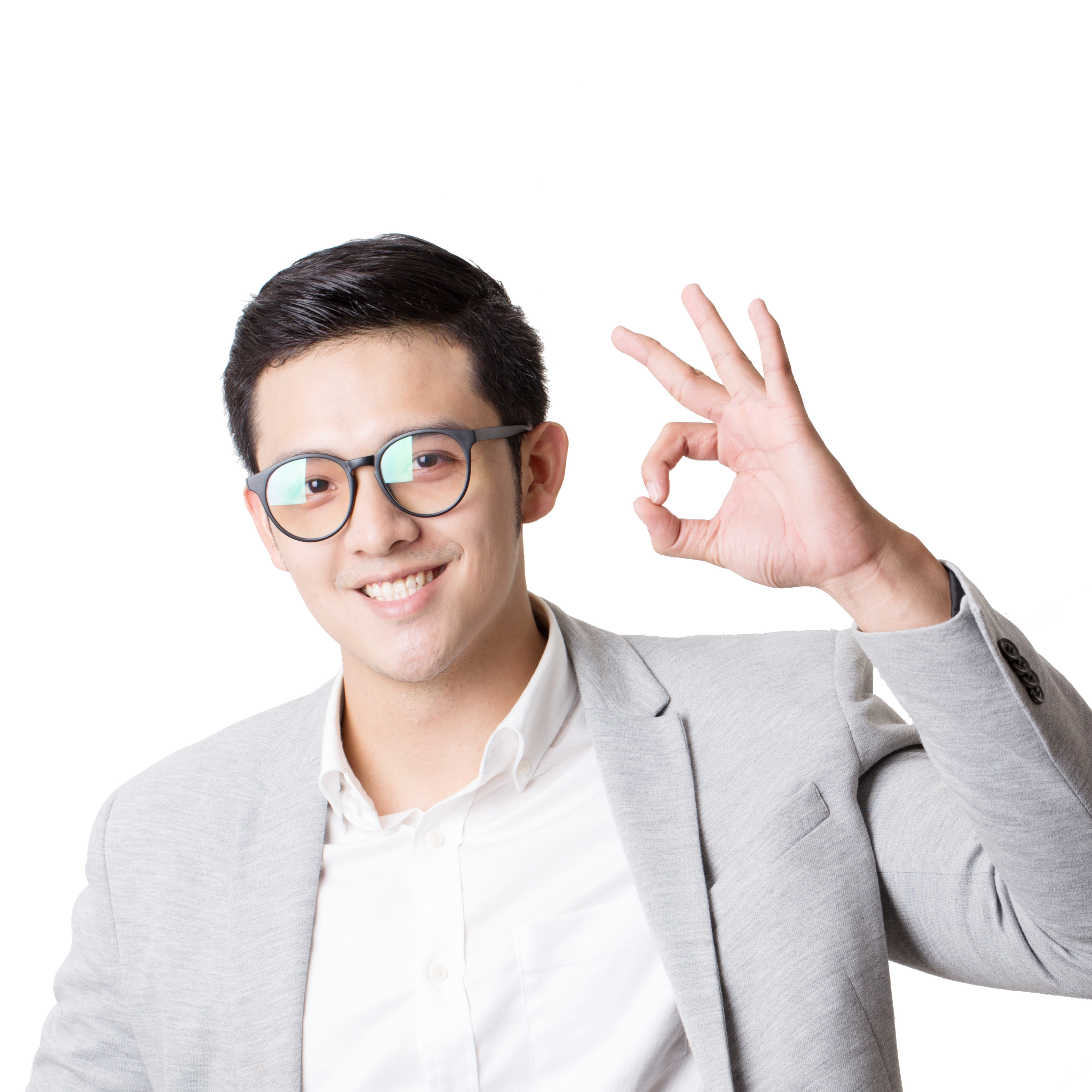 Portrait of Asian Man Isolated and Background With Gesture Sign